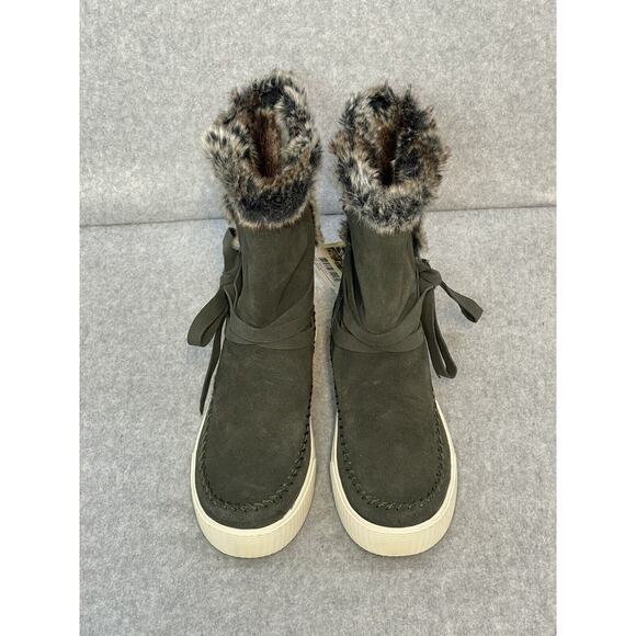 TOMS Vista Faux Fur Lined Forest Green Waterproof Suede/Faux Fur Boot Women Sz 7 - Picture 6 of 10